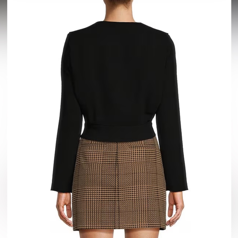 NWT Antonio Melani Ira Crepe V-Neck Dropped Long Sleeve Ruched Wrap Blouse - Picture 2 of 6